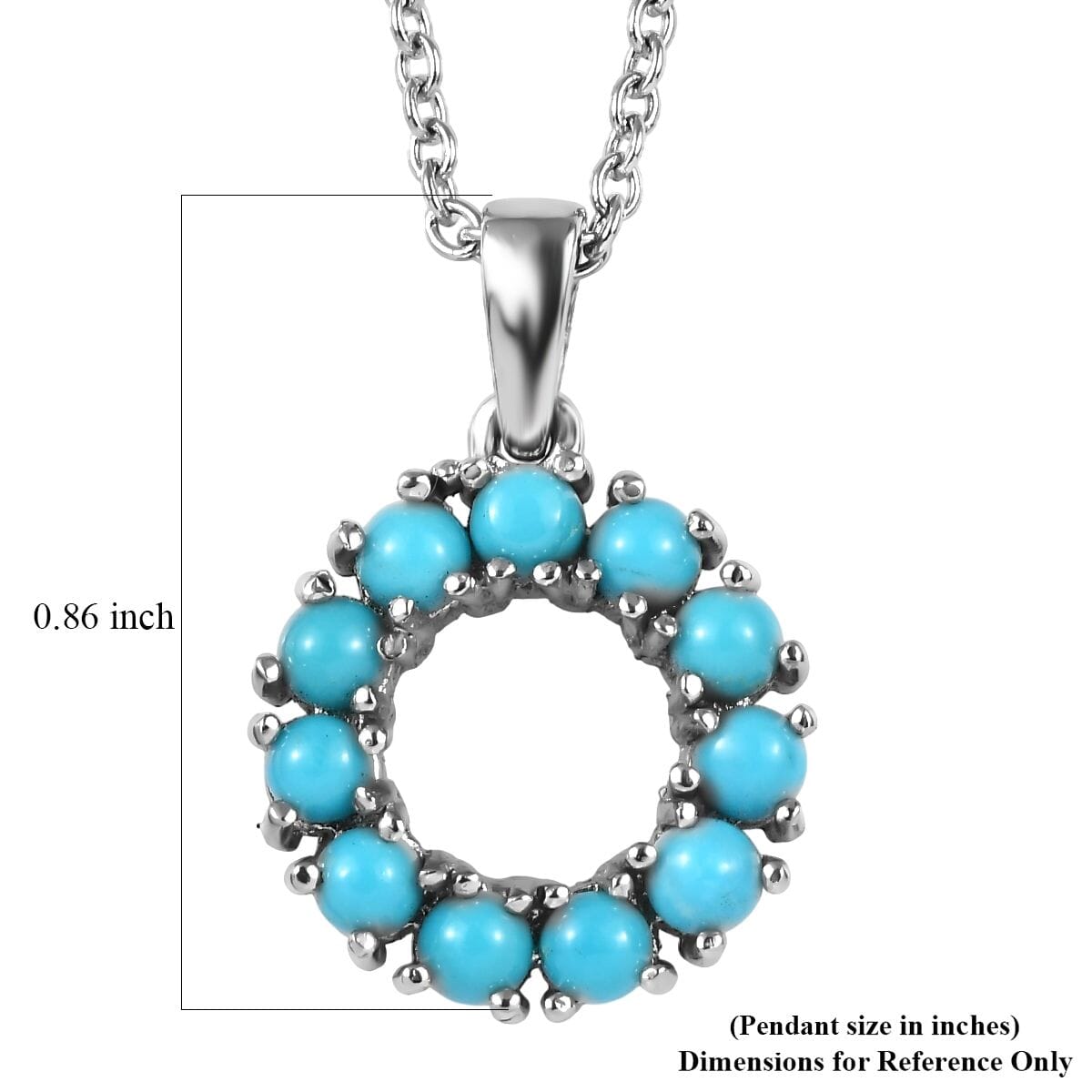 EverTrue Sleeping Beauty Turquoise 1.10 ctw Pendant Necklace 20 Inches in Stainless Steel  image number 6