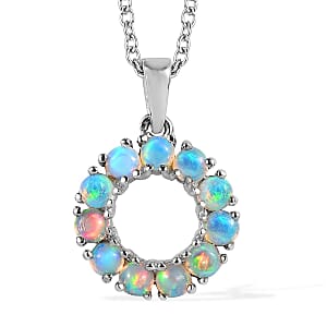 EverTrue Ethiopian Welo Opal 1.10 ctw Pendant Necklace 20 Inches in Stainless Steel 