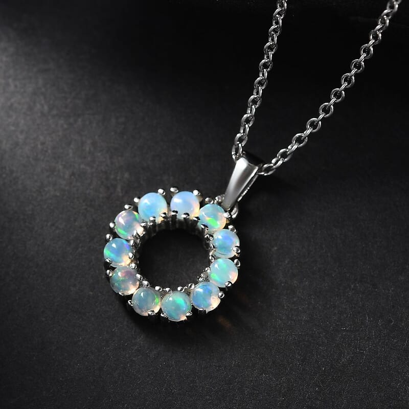 EverTrue Ethiopian Welo Opal 1.10 ctw Pendant Necklace 20 Inches in Stainless Steel