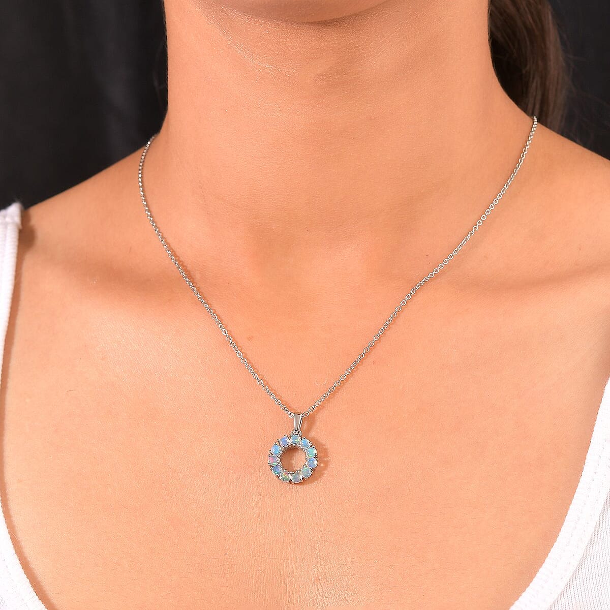 EverTrue Ethiopian Welo Opal 1.10 ctw Pendant Necklace 20 Inches in Stainless Steel  image number 2