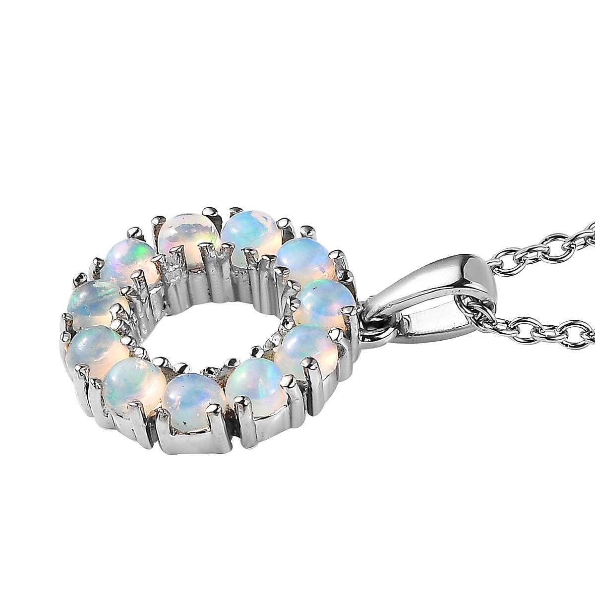 EverTrue Ethiopian Welo Opal 1.10 ctw Pendant Necklace 20 Inches in Stainless Steel  image number 3
