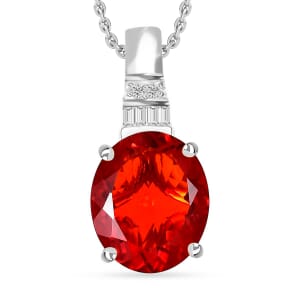Rhapsody AAAA Crimson Fire Opal and E-F VS2 Diamond 3.33 ctw Pendant Necklace 20 Inches in 950 Platinum