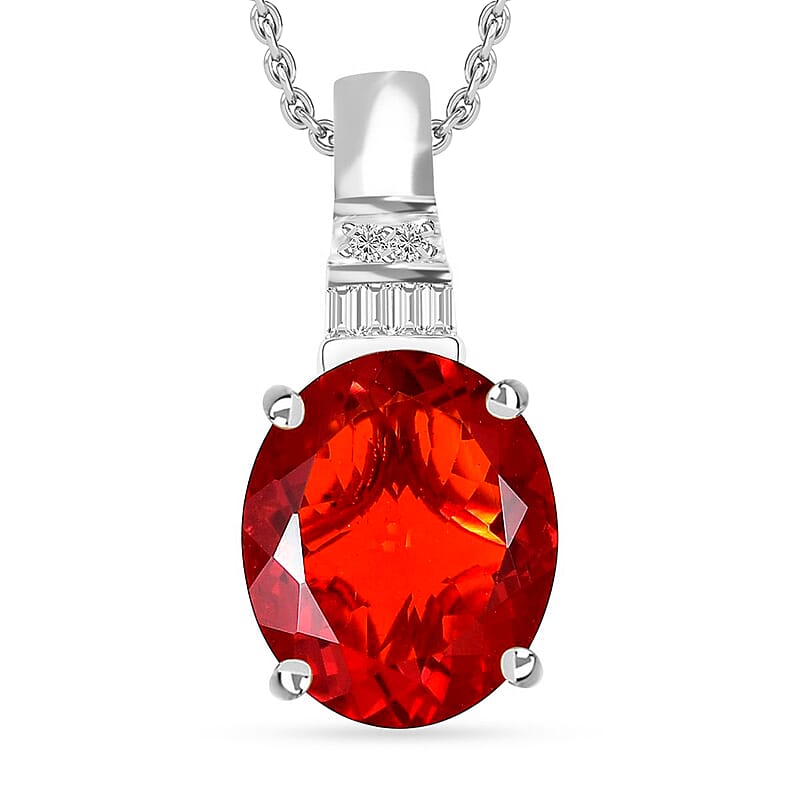 Rhapsody AAAA Crimson Fire Opal and E-F VS2 Diamond 3.33 ctw Pendant Necklace 20 Inches in 950 Platinum