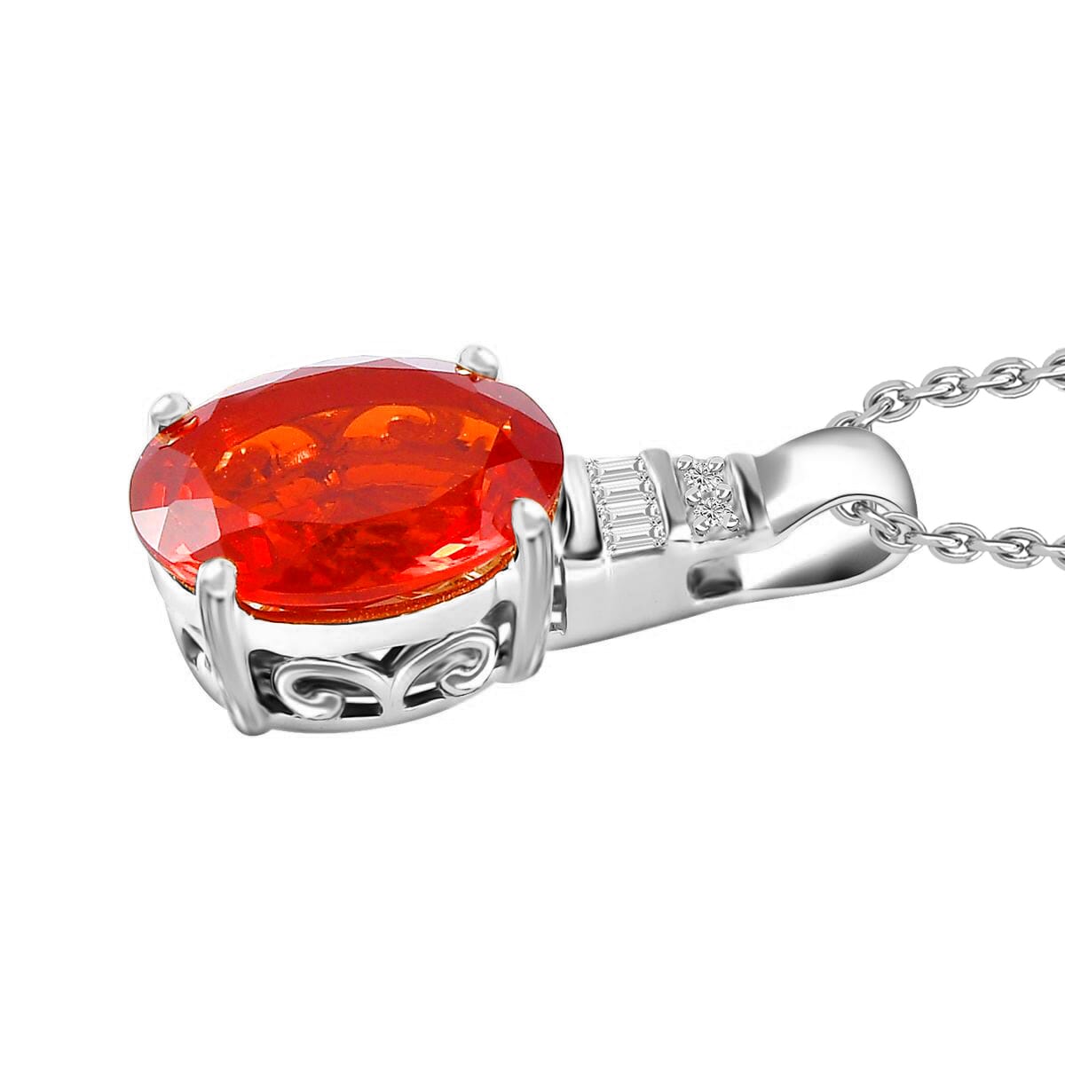 Rhapsody AAAA Crimson Fire Opal and E-F VS2 Diamond 3.33 ctw Pendant Necklace 20 Inches in 18K White Gold image number 2