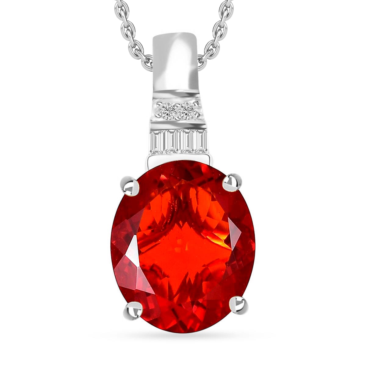 Luxoro Premium Crimson Fire Opal and G-H I1 Diamond 3.33 ctw Pendant Necklace 20 Inches in 14K White Gold image number 0