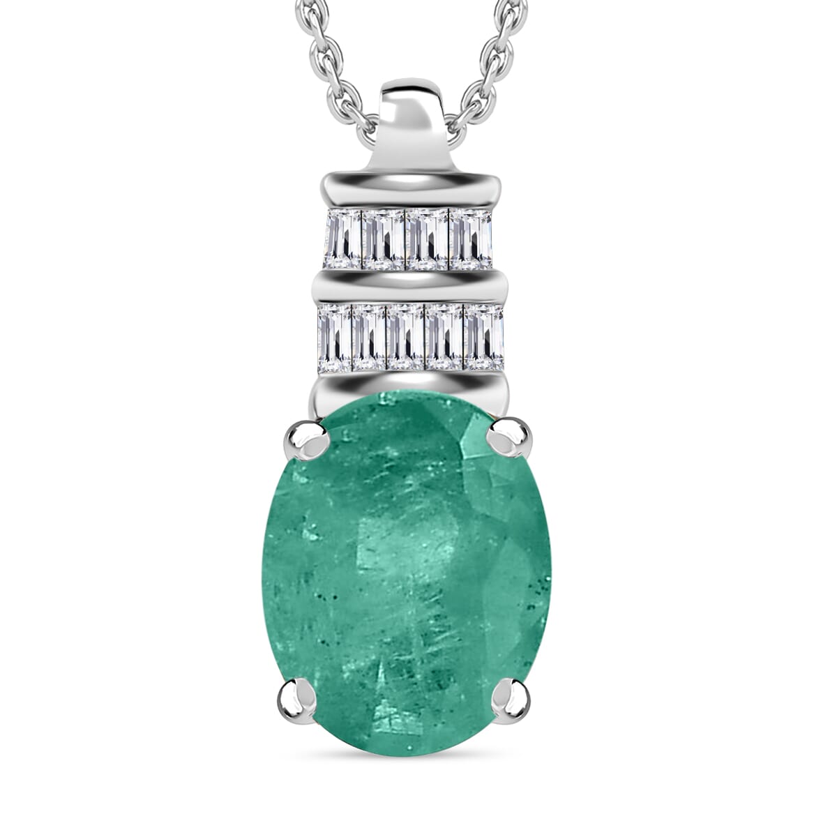 Luxoro Premium Kagem Zambian Emerald and G-H I1 Diamond 1.94 ctw Pendant Necklace 20 Inches in 14K White Gold image number 0