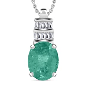 Luxoro Premium Kagem Zambian Emerald and G-H I1 Diamond 1.94 ctw Pendant Necklace 20 Inches in 14K White Gold