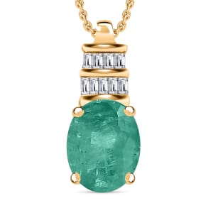 Luxoro Premium Kagem Zambian Emerald and G-H I1 Diamond 1.94 ctw Pendant Necklace 20 Inches in 14K Yellow Gold
