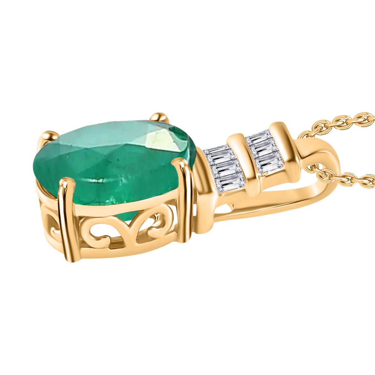 Luxoro Premium Kagem Zambian Emerald and G-H I1 Diamond 1.94 ctw Pendant Necklace 20 Inches in 14K Yellow Gold image number 2