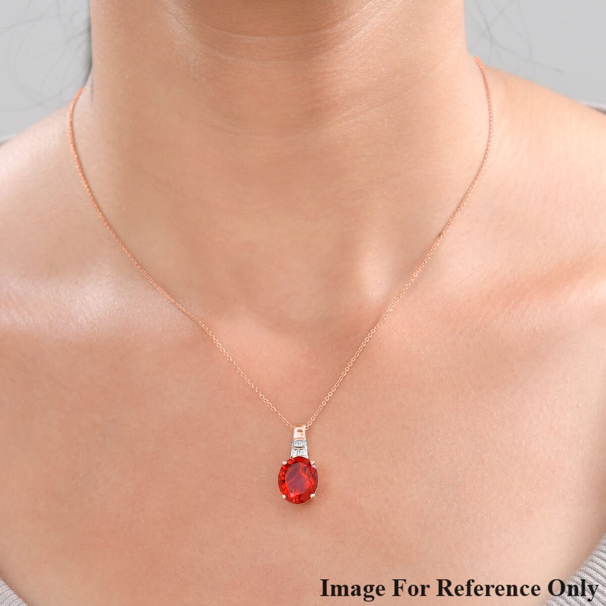 Luxoro Premium Crimson Fire Opal and G-H I1 Diamond 3.33 ctw Pendant Necklace 20 Inches in 14K Rose Gold image number 1