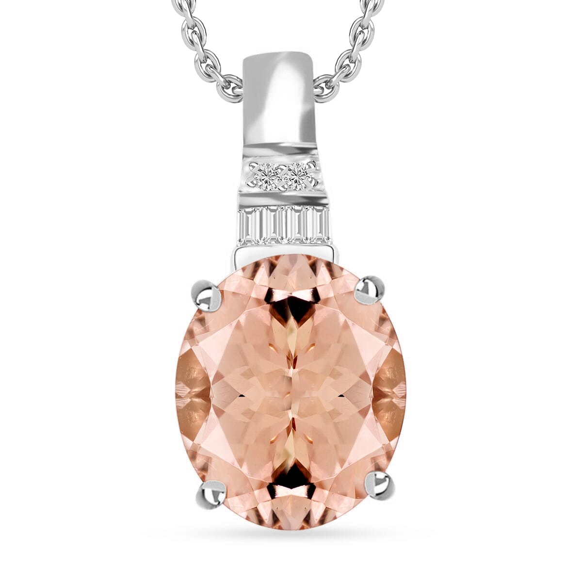 Luxoro Premium Marropino Morganite and G-H I1 Diamond 4.48 ctw Pendant Necklace 20 Inches in 14K White Gold image number 0