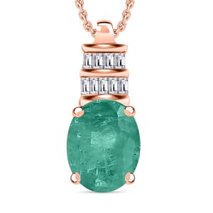 Luxoro Premium Kagem Zambian Emerald and G-H I1 Diamond 1.94 ctw Pendant Necklace 20 Inches in 14K Rose Gold