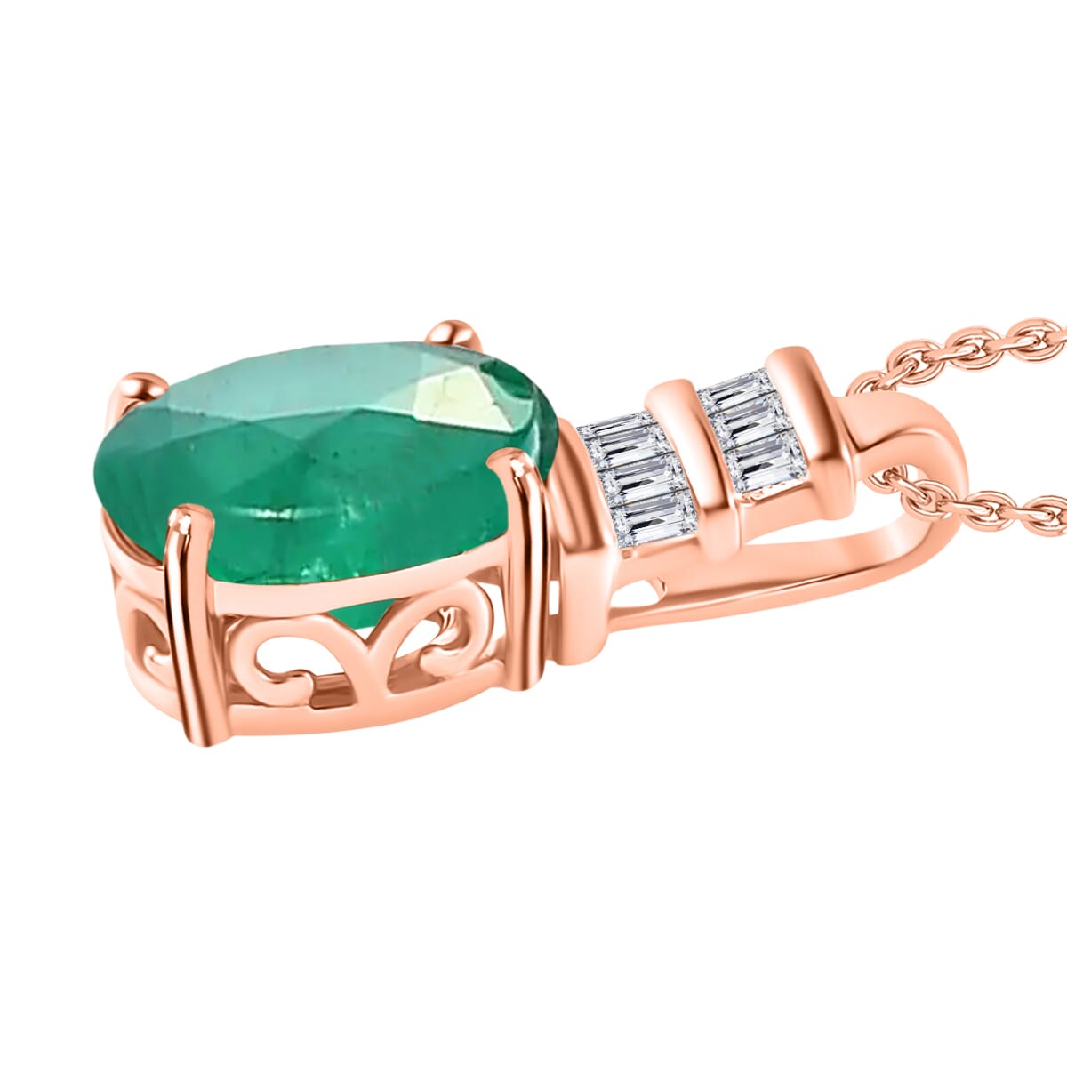Luxoro Premium Kagem Zambian Emerald and G-H I1 Diamond 1.94 ctw Pendant Necklace 20 Inches in 14K Rose Gold image number 2