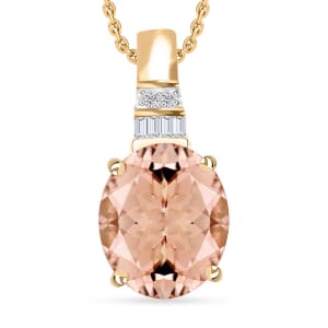 Luxoro Premium Marropino Morganite and G-H I1 Diamond 4.48 ctw Pendant Necklace 20 Inches in 14K Yellow Gold