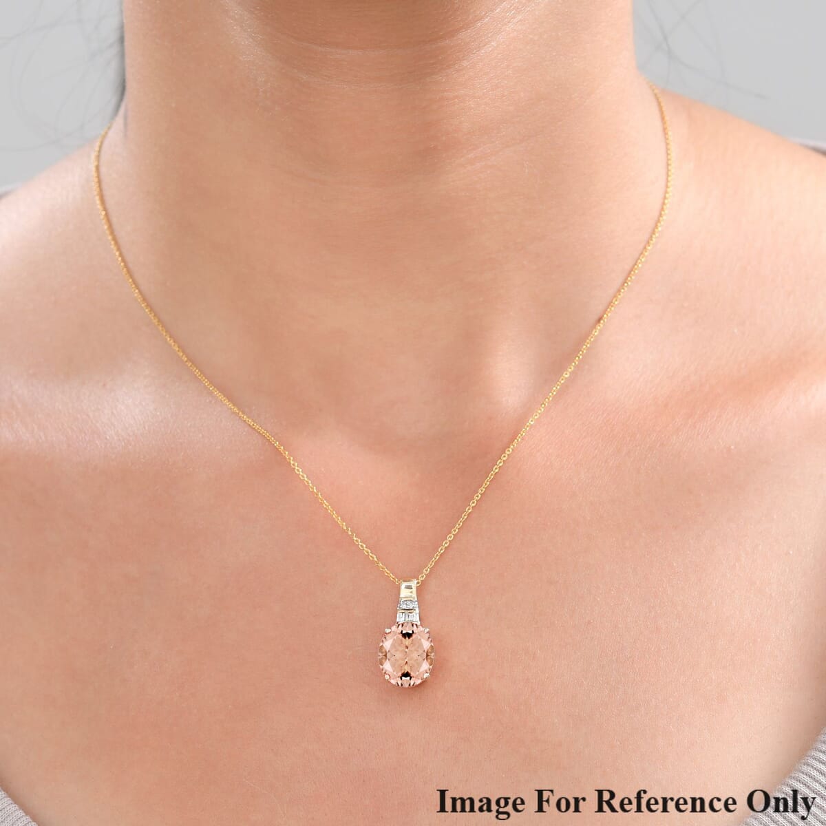 Luxoro Premium Marropino Morganite and G-H I1 Diamond 4.48 ctw Pendant Necklace 20 Inches in 14K Yellow Gold image number 1