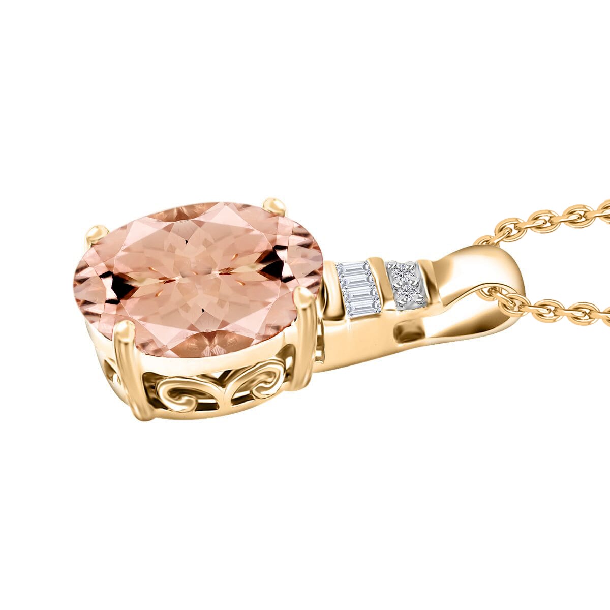 Luxoro Premium Marropino Morganite and G-H I1 Diamond 4.48 ctw Pendant Necklace 20 Inches in 14K Yellow Gold image number 2