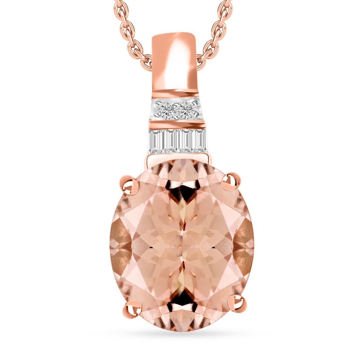 Luxoro Premium Marropino Morganite and G-H I1 Diamond 4.48 ctw Pendant Necklace 20 Inches in 14K Rose Gold image number 0