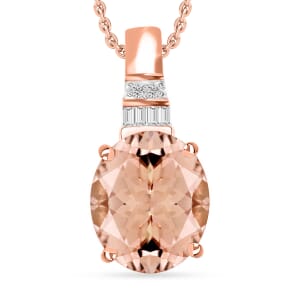 Luxoro Premium Marropino Morganite and G-H I1 Diamond 4.48 ctw Pendant Necklace 20 Inches in 14K Rose Gold