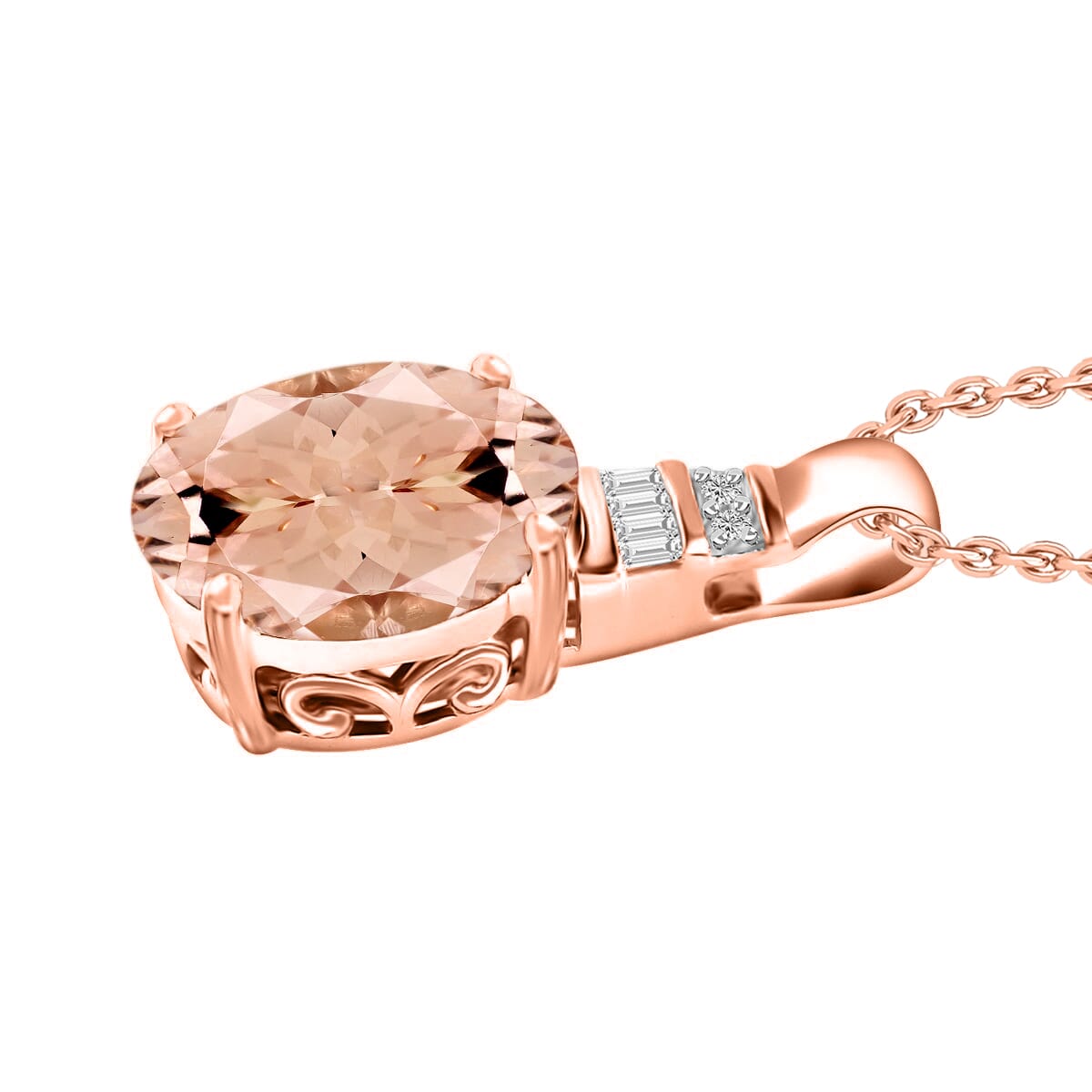 Luxoro Premium Marropino Morganite and G-H I1 Diamond 4.48 ctw Pendant Necklace 20 Inches in 14K Rose Gold image number 2