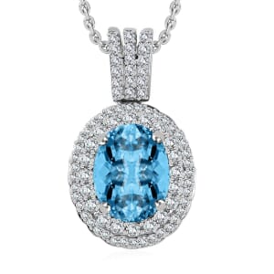 Rhapsody AAAA Santa Maria Aquamarine and E-F VS2 Diamond 2.22 ctw Pendant Necklace 20 Inches in 950 Platinum