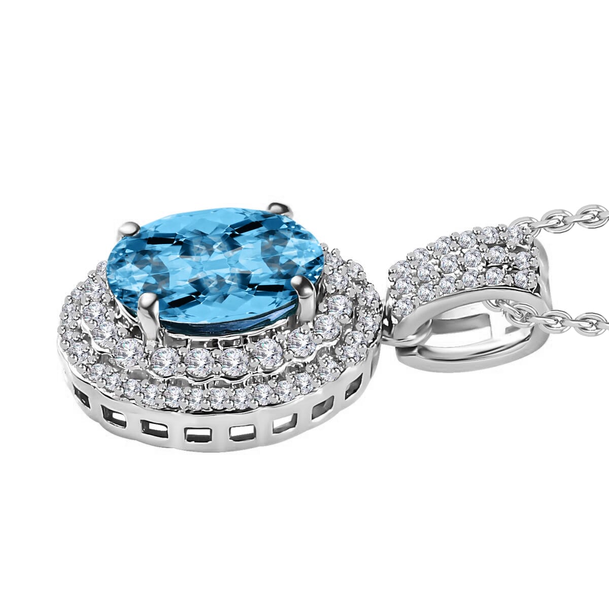 Rhapsody AAAA Santa Maria Aquamarine and E-F VS2 Diamond 2.22 ctw Pendant Necklace 20 Inches in 950 Platinum image number 2
