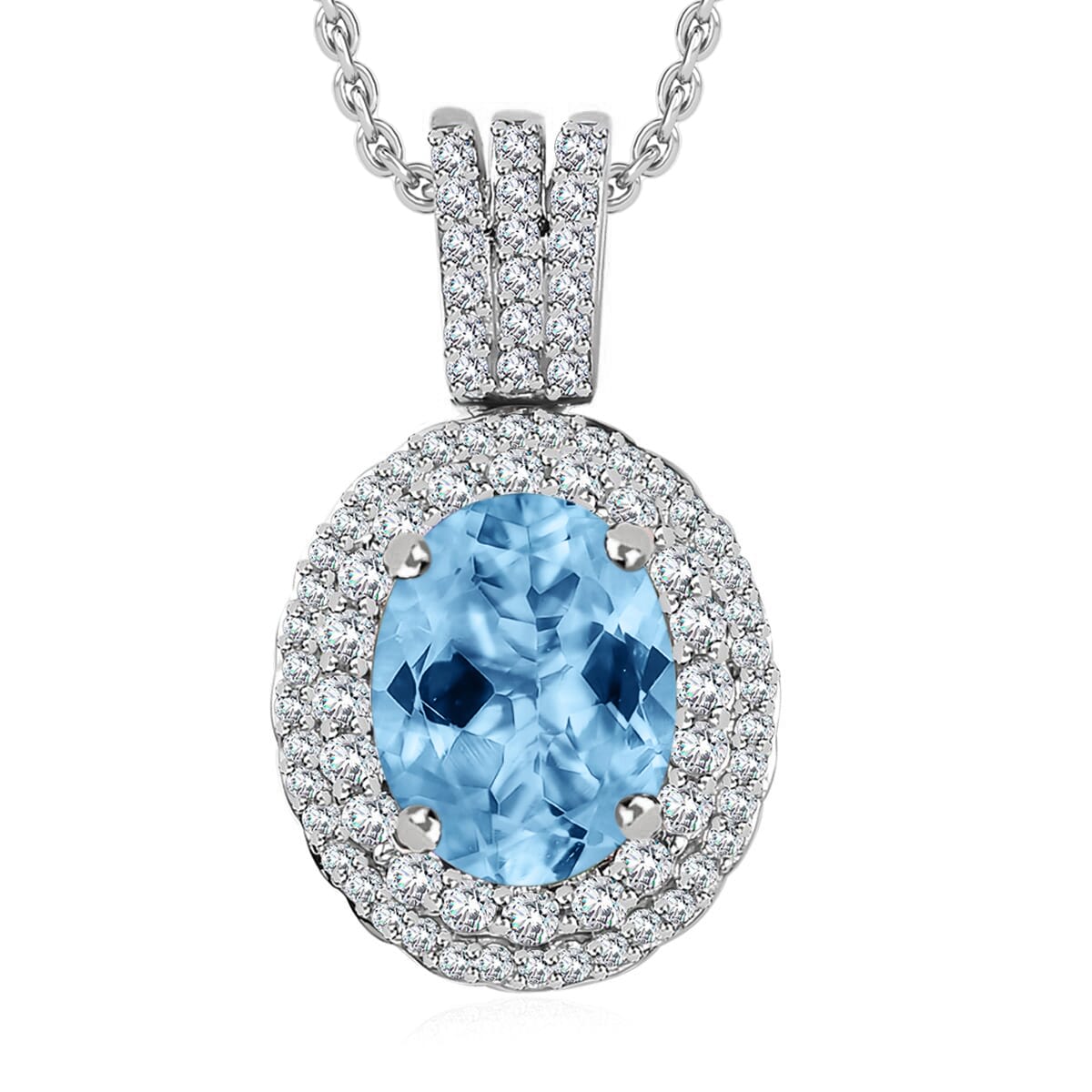 Luxoro AAAA Santa Maria Aquamarine and E-F VS2 Diamond 2.22 ctw Pendant Necklace 20 Inches in 18K White Gold image number 0