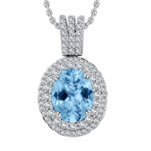 Luxoro AAAA Santa Maria Aquamarine and E-F VS2 Diamond 2.22 ctw Pendant Necklace 20 Inches in 18K White Gold
