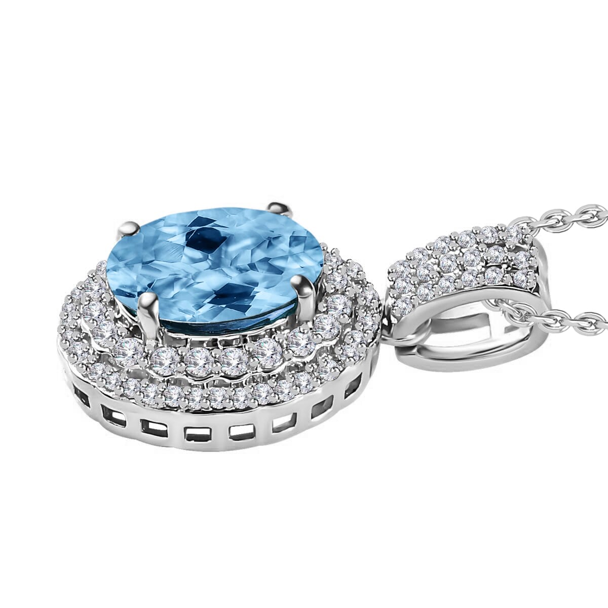 Luxoro AAAA Santa Maria Aquamarine and E-F VS2 Diamond 2.22 ctw Pendant Necklace 20 Inches in 18K White Gold image number 2