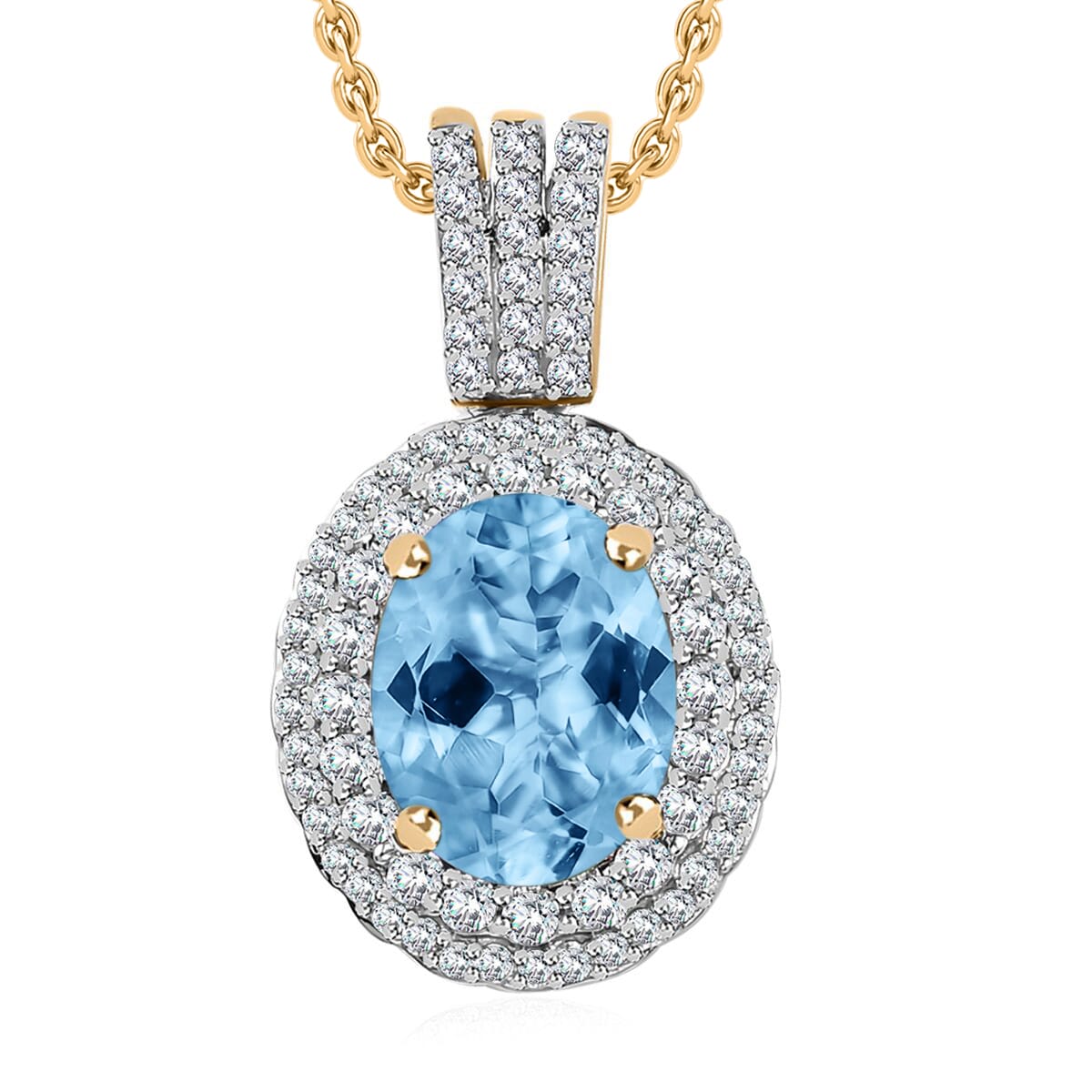 Luxoro AAAA Santa Maria Aquamarine and E-F VS2 Diamond 2.22 ctw Pendant Necklace 20 Inches in 18K Yellow Gold image number 0