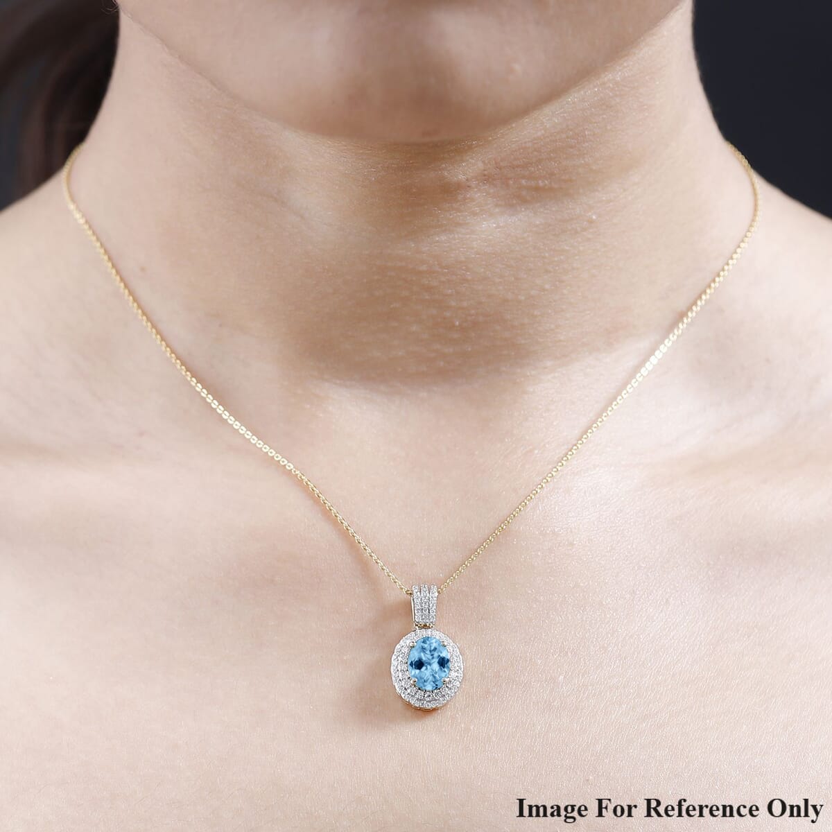 Luxoro AAAA Santa Maria Aquamarine and E-F VS2 Diamond 2.22 ctw Pendant Necklace 20 Inches in 18K Yellow Gold image number 1