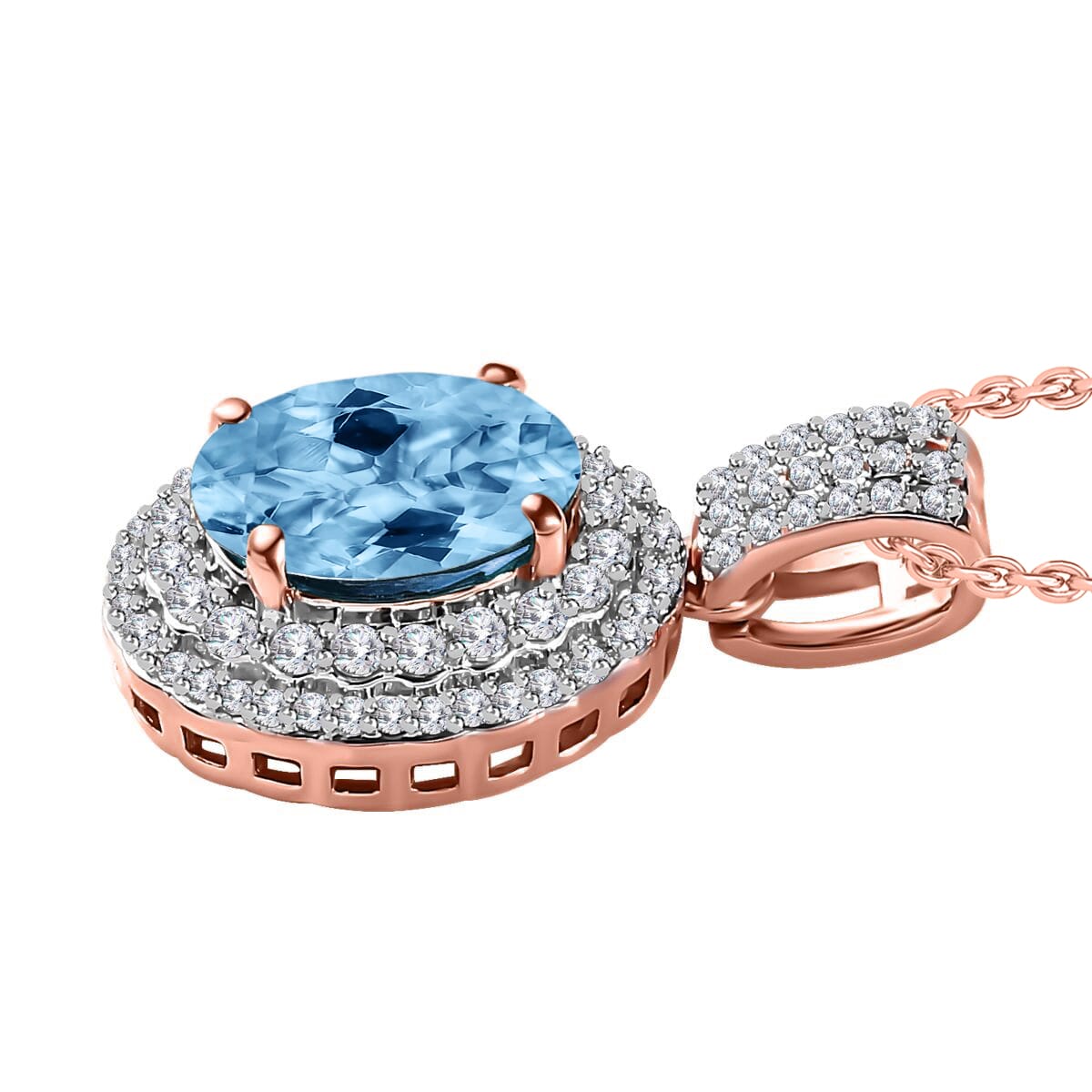 Luxoro AAAA Santa Maria Aquamarine and E-F VS2 Diamond 2.22 ctw Pendant Necklace 20 Inches in 18K Rose Gold image number 2