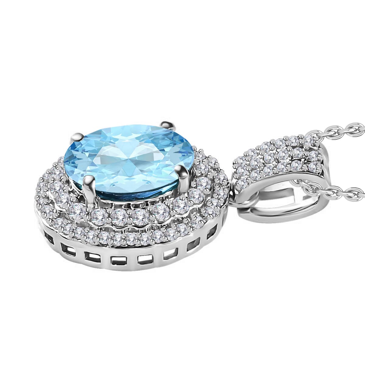 Luxoro Premium Mangoro Aquamarine and G-H I1 Diamond 2.12 ctw Pendant Necklace 20 Inches in 14K White Gold image number 2