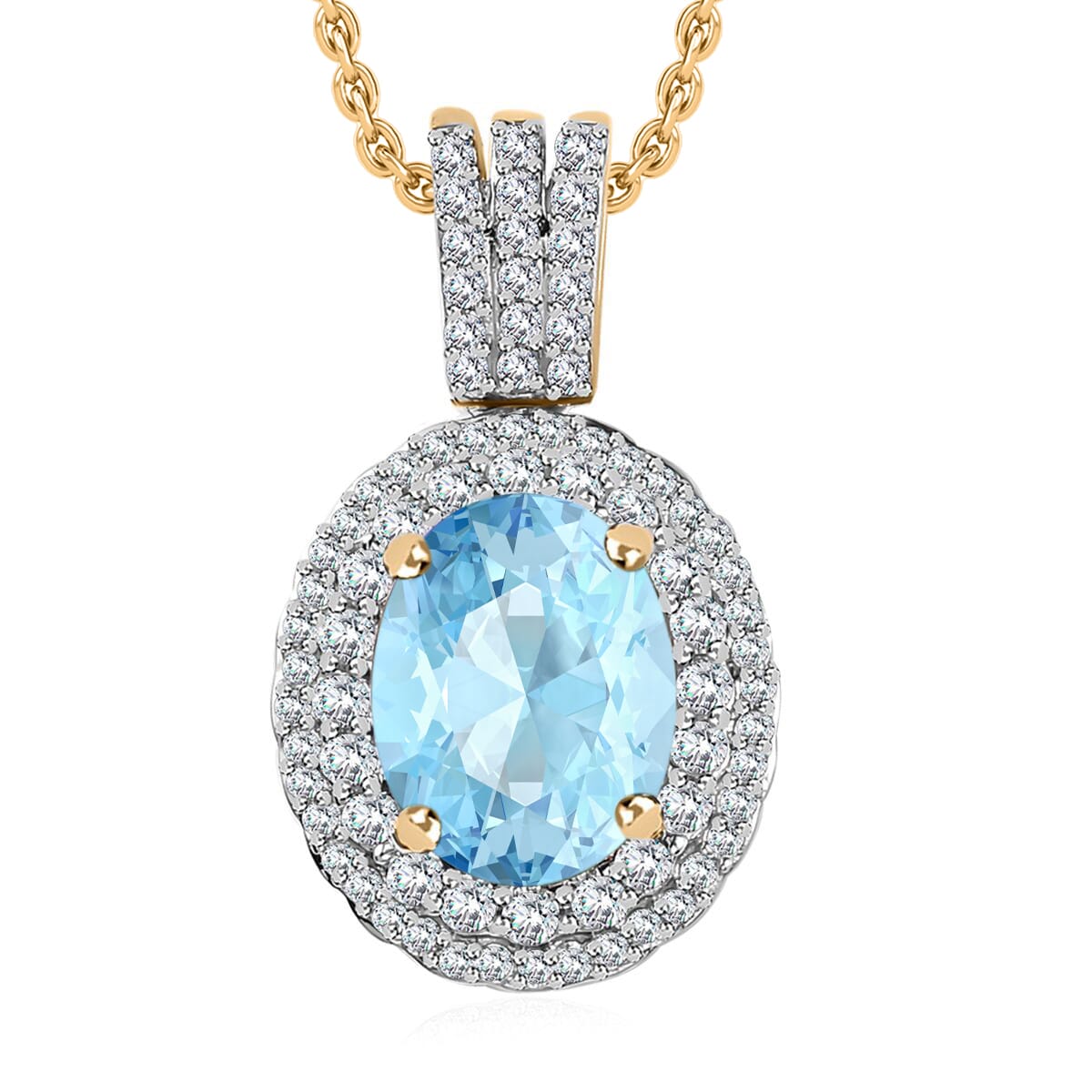 Luxoro Premium Mangoro Aquamarine and G-H I1 Diamond 2.12 ctw Pendant Necklace 20 Inches in 14K Yellow Gold image number 0
