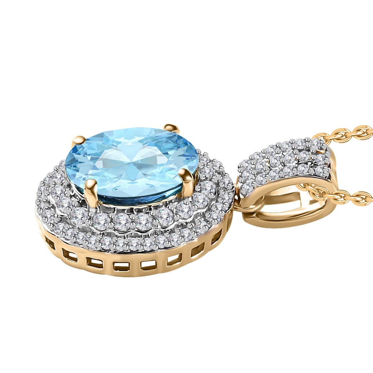 Luxoro Premium Mangoro Aquamarine and G-H I1 Diamond 2.12 ctw Pendant Necklace 20 Inches in 14K Yellow Gold image number 2