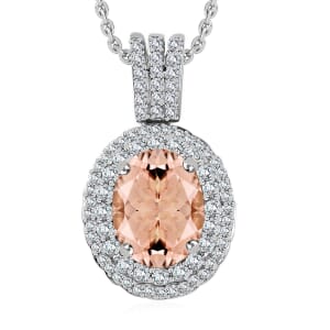 Luxoro Premium Pink Morganite and G-H I1 Diamond 2.82 ctw Pendant Necklace 20 Inches in 14K White Gold