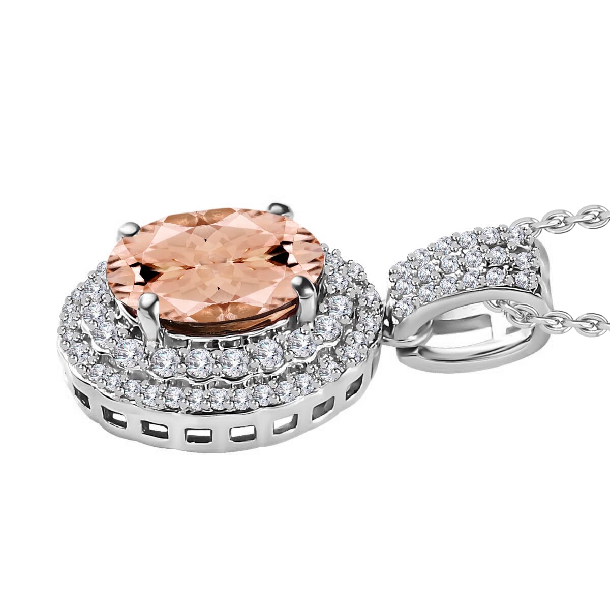 Luxoro Premium Pink Morganite and G-H I1 Diamond 2.82 ctw Pendant Necklace 20 Inches in 14K White Gold image number 2