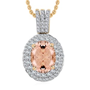 Luxoro Premium Pink Morganite and G-H I1 Diamond 2.82 ctw Pendant Necklace 20 Inches in 14K Yellow Gold