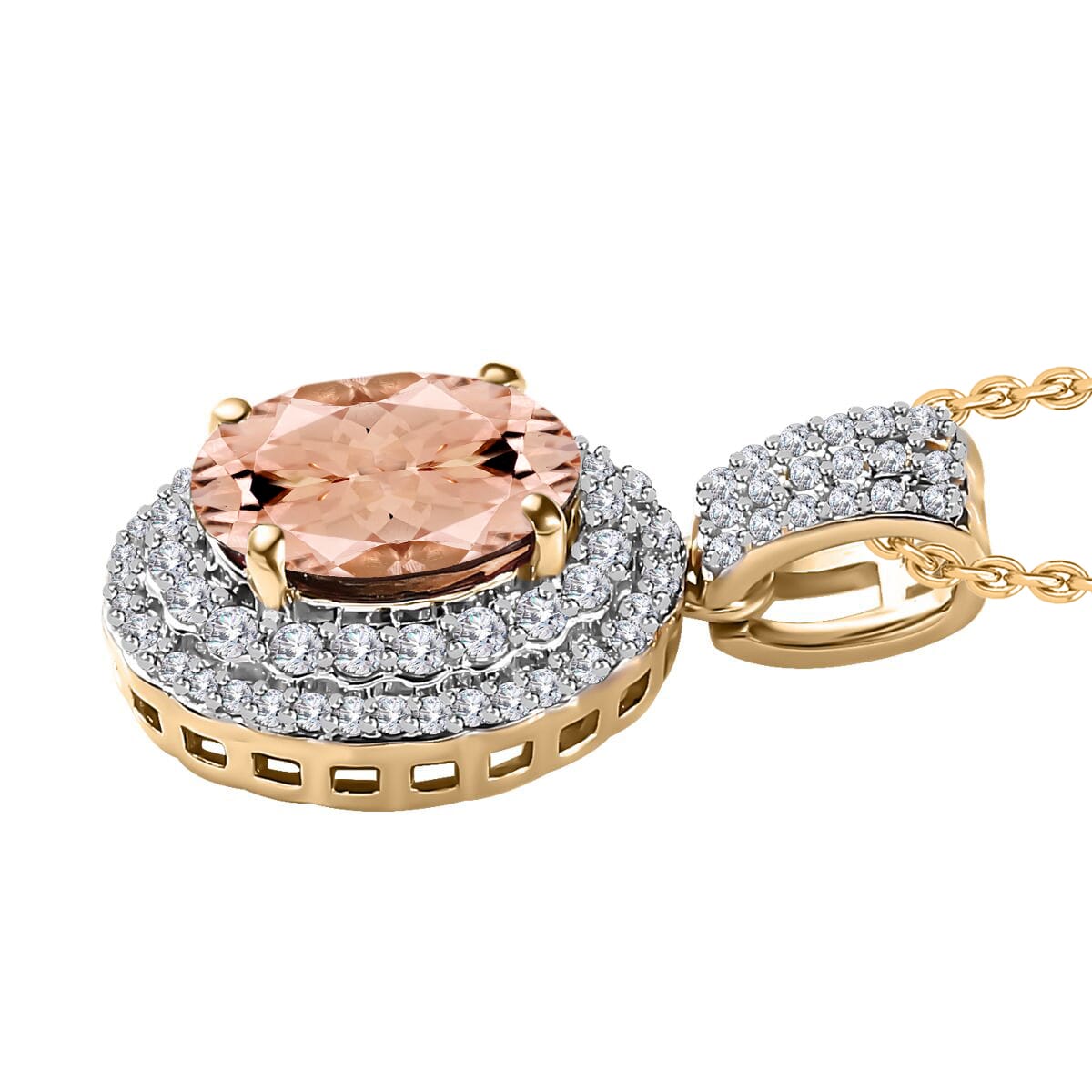 Luxoro Premium Pink Morganite and G-H I1 Diamond 2.82 ctw Pendant Necklace 20 Inches in 14K Yellow Gold image number 2