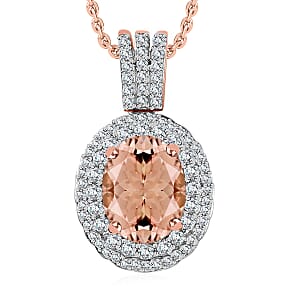 Luxoro Premium Pink Morganite and G-H I1 Diamond 2.82 ctw Pendant Necklace 20 Inches in 14K Rose Gold