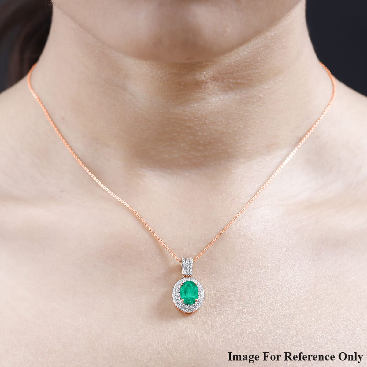 Rhapsody AAAA Kagem Zambian Emerald and E-F VS2 Diamond 2.22 ctw Pendant Necklace 20 Inches in 18K Rose Gold image number 1
