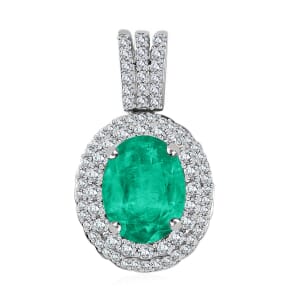 Rhapsody AAAA Kagem Zambian Emerald and E-F VS2 Diamond 2.22 ctw Pendant Necklace 20 Inches in 18K White Gold