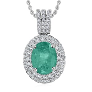 Luxoro Premium Kagem Zambian Emerald and G-H I1 Diamond 2.22 ctw Pendant Necklace 20 Inches in 14K White Gold