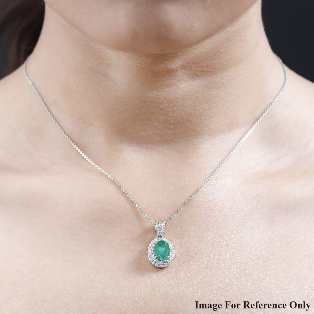 Luxoro Premium Kagem Zambian Emerald and G-H I1 Diamond 2.22 ctw Pendant Necklace 20 Inches in 14K White Gold image number 1