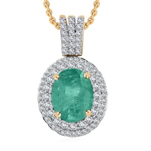 Luxoro Premium Kagem Zambian Emerald and G-H I1 Diamond 2.22 ctw Pendant Necklace 20 Inches in 14K Yellow Gold