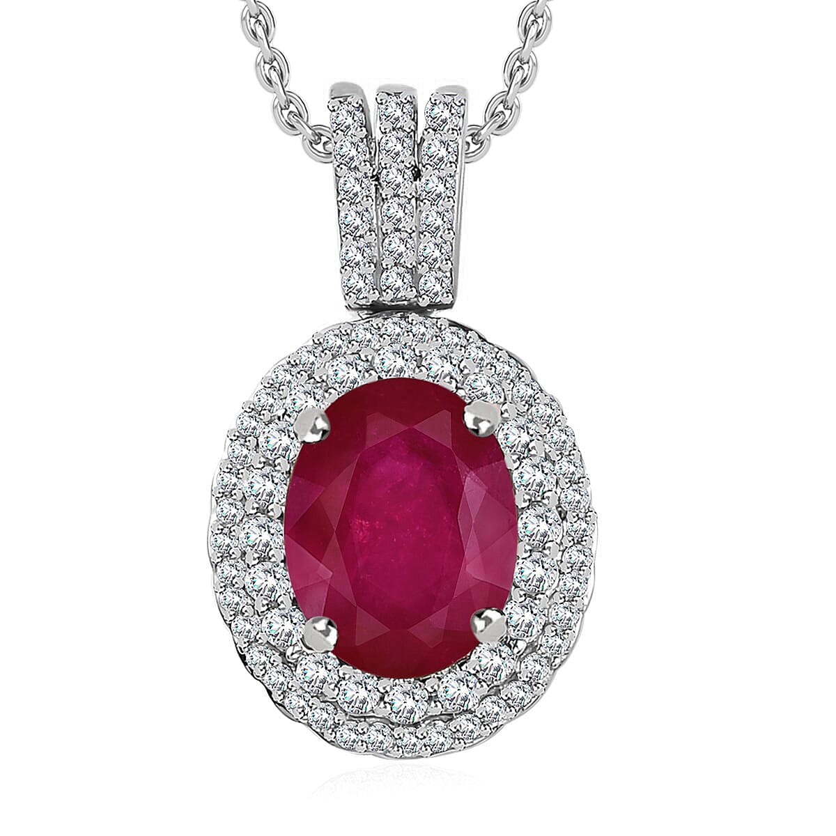 Rhapsody AAAA Mozambique Ruby and E-F VS2 Diamond 3.02 ctw Pendant Necklace 20 Inches in 950 Platinum image number 0