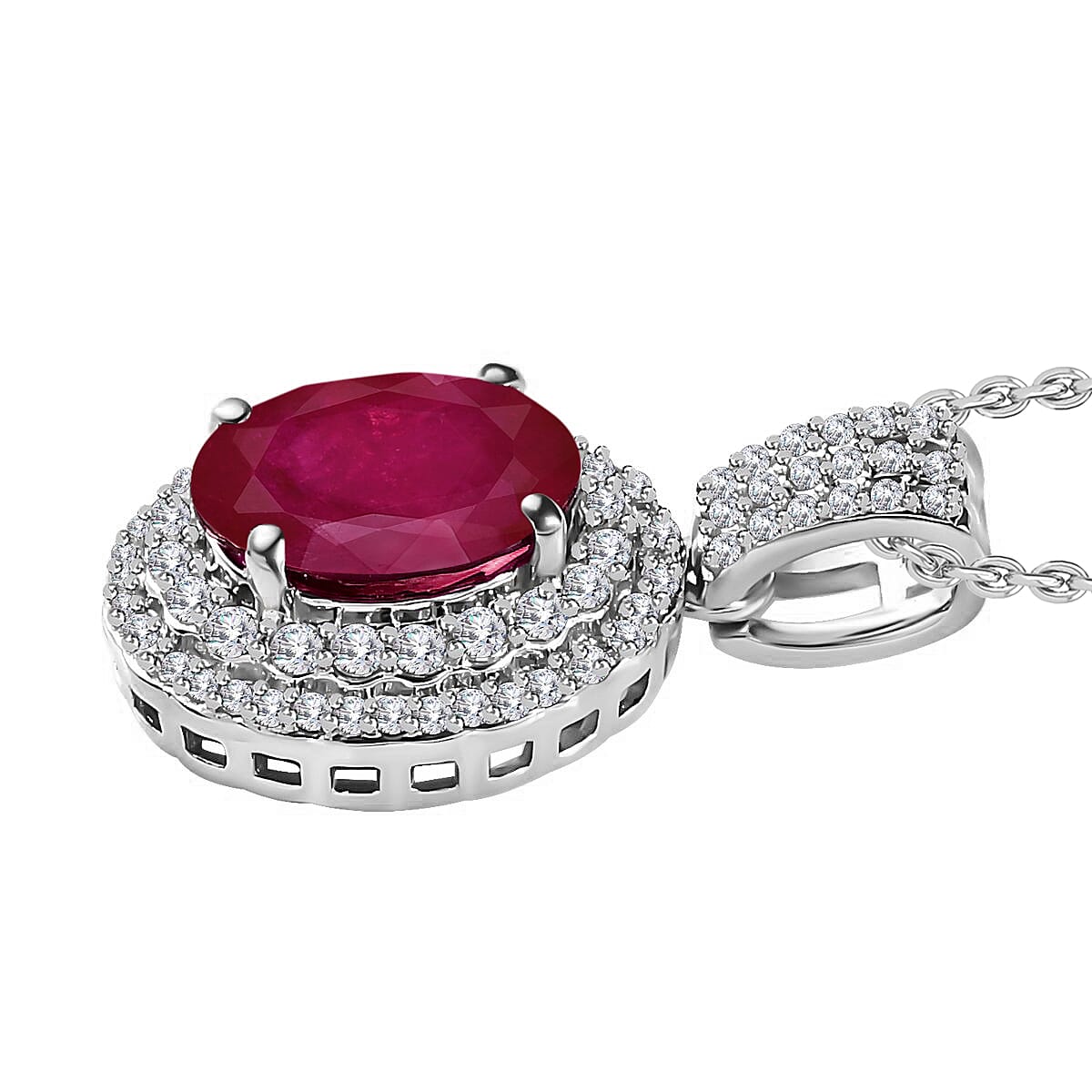 Rhapsody AAAA Mozambique Ruby and E-F VS2 Diamond 3.02 ctw Pendant Necklace 20 Inches in 950 Platinum image number 2