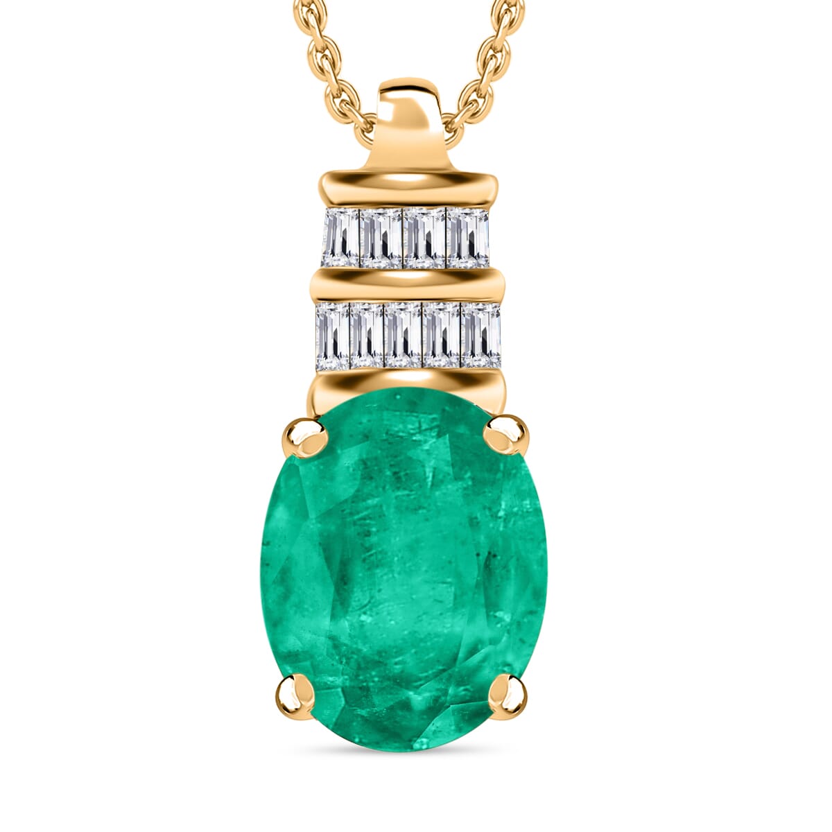 Rhapsody AAAA Kagem Zambian Emerald and E-F VS2 Diamond 1.94 ctw Pendant Necklace 20 Inches in 18K Yellow Gold image number 0
