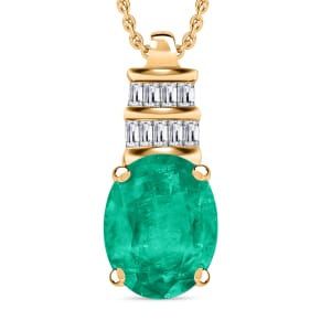 Rhapsody AAAA Kagem Zambian Emerald and E-F VS2 Diamond 1.94 ctw Pendant Necklace 20 Inches in 18K Yellow Gold