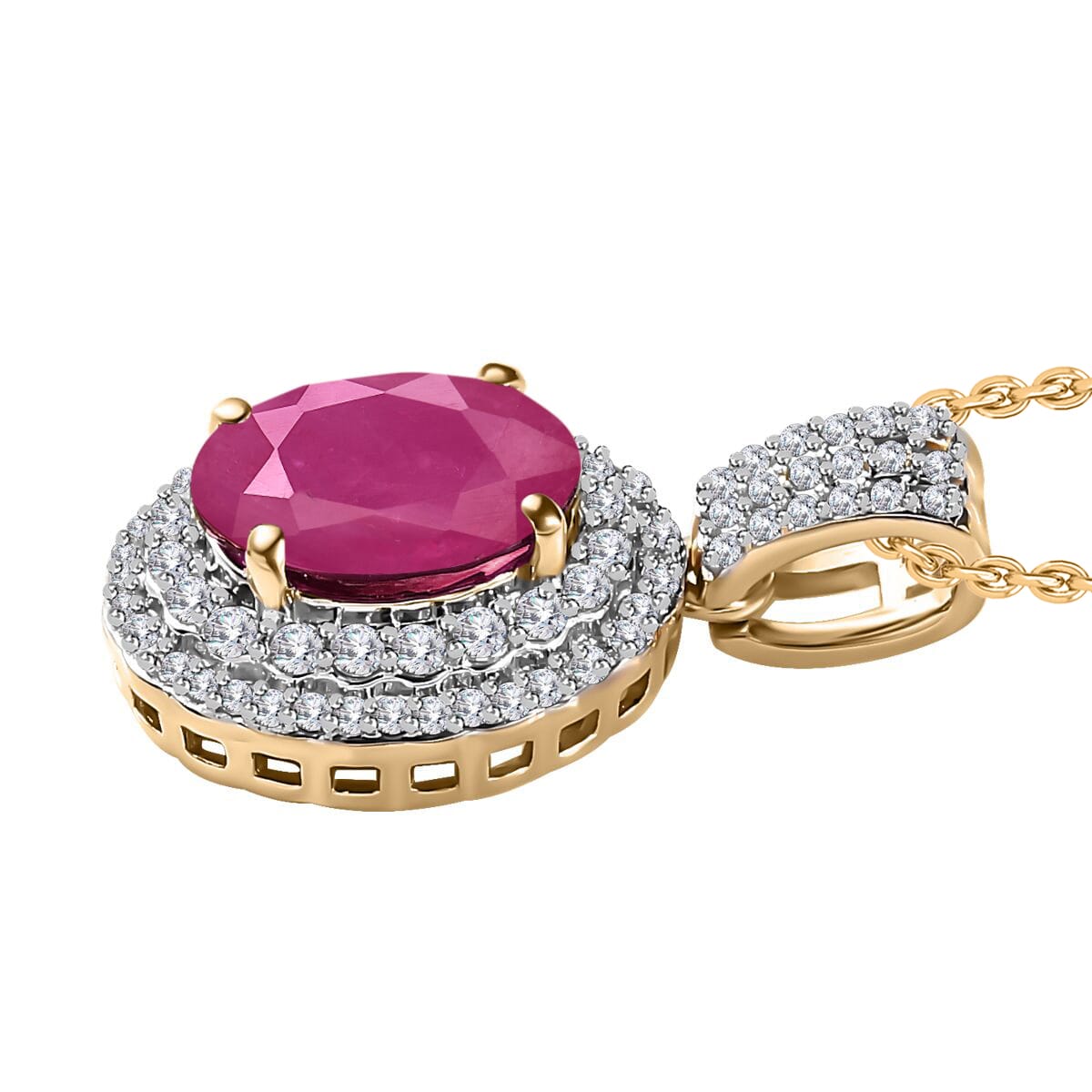 Rhapsody AAAA Mozambique Ruby and E-F VS2 Diamond 3.02 ctw Pendant Necklace 20 Inches in 18K Yellow Gold image number 2
