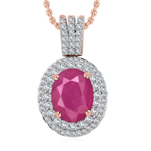 Rhapsody AAAA Mozambique Ruby and E-F VS2 Diamond 3.02 ctw Pendant Necklace 20 Inches in 18K Rose Gold